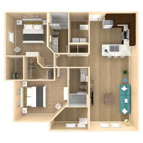 Floor plan for 2 beds, 2 baths, 1176 sqft