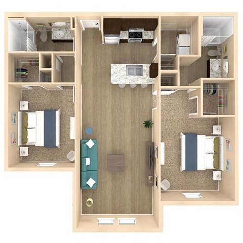 Floor plan for 2 beds, 2 baths, 1154 sqft