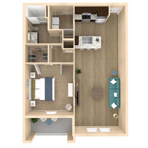Floor plan for 1 bed, 1 bath, 878 sqft