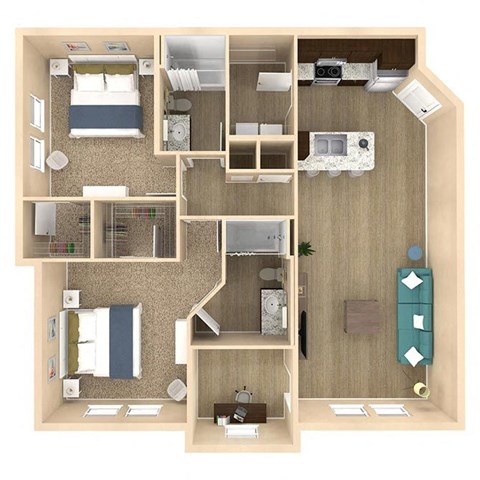 Floor plan for 2 beds, 2 baths, 1204 sqft
