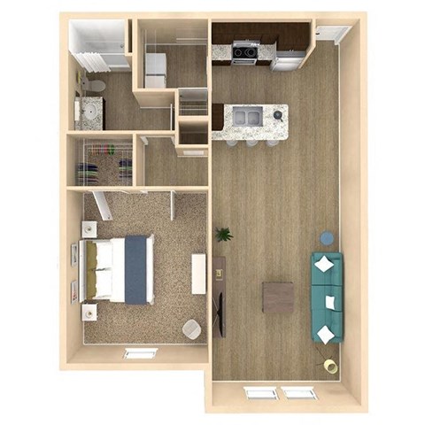 Floor plan for 1 bed, 1 bath, 915 sqft