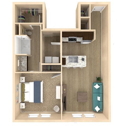 Floor plan for 1 bed, 1 bath, 820 sqft