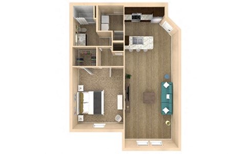 Floor plan for 1 bed, 1 bath, 901 sqft