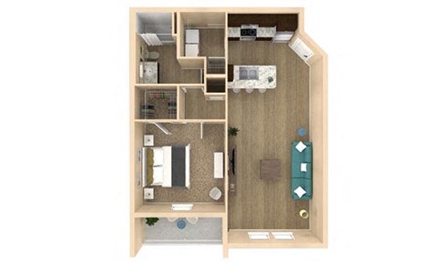 Floor plan for 1 bed, 1 bath, 824 sqft