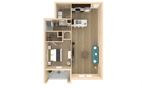 Floor plan for 1 bed, 1 bath, 889 sqft