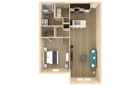 Floor plan for 1 bed, 1 bath, 918 sqft