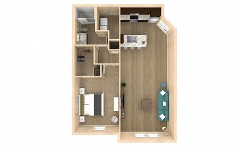 Floor plan for 1 bed, 1 bath, 938 sqft