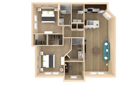 Floor plan for 2 beds, 2 baths, 1204 sqft