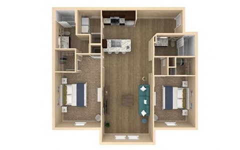 Floor plan for 2 beds, 2 baths, 1208 sqft