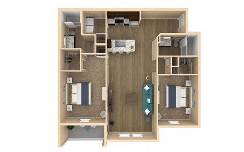Floor plan for 2 beds, 2 baths, 1201 sqft