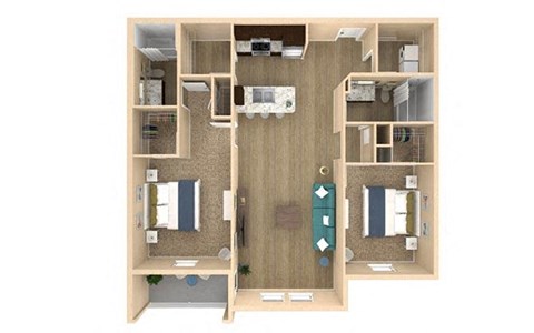 Floor plan for 2 beds, 2 baths, 1223 sqft