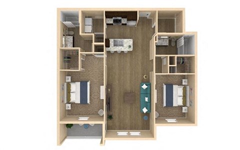 Floor plan for 2 beds, 2 baths, 1201 sqft