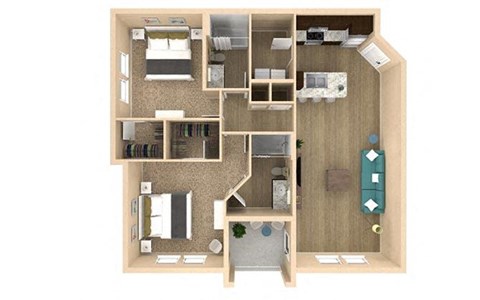 Floor plan for 2 beds, 2 baths, 1130 sqft