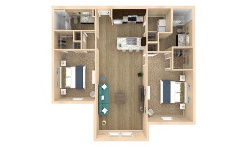 Floor plan for 2 beds, 2 baths, 1154 sqft