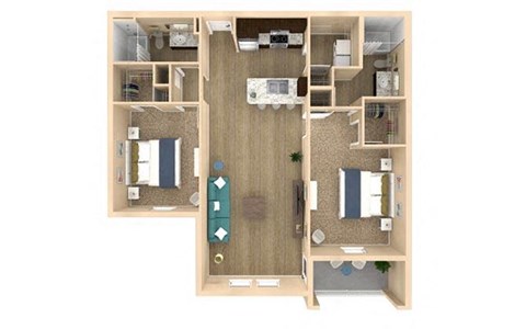 Floor plan for 2 beds, 2 baths, 1154 sqft