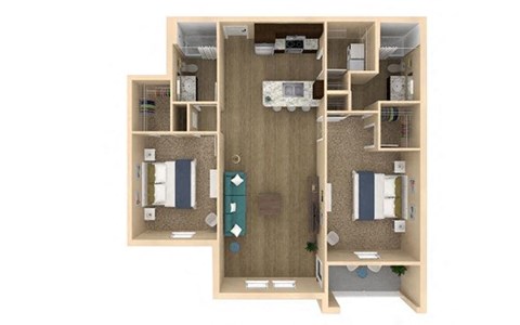 Floor plan for 2 beds, 2 baths, 1151 sqft