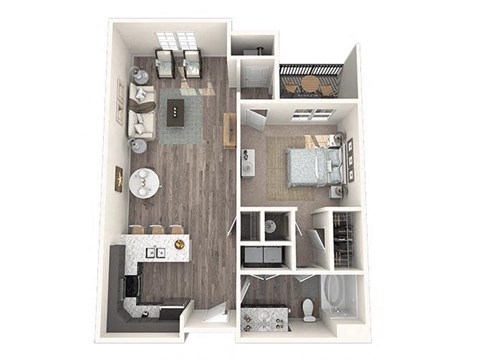Floor plan for 1 bed, 1 bath, 845 sqft