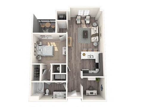 Floor plan for 1 bed, 1 bath, 871 sqft