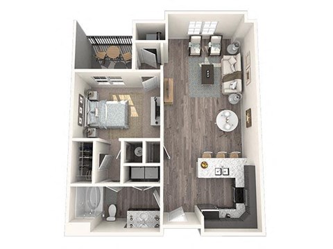 Floor plan for 1 bed, 1 bath, 803 sqft