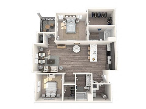 Floor plan for 2 beds, 2 baths, 1249 sqft