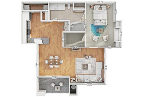 Floor plan for 1 bed, 1 bath, 759 sqft
