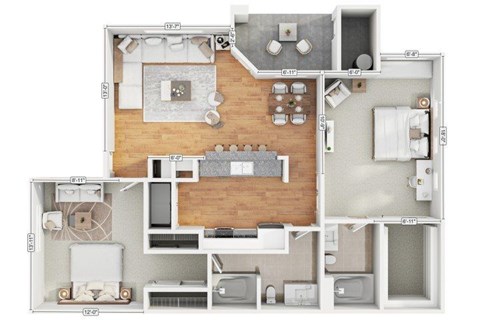 Floor plan for 2 beds, 2 baths, 1172 sqft