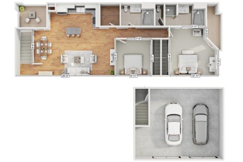 Floor plan for 2 beds, 2 baths, 1010 sqft