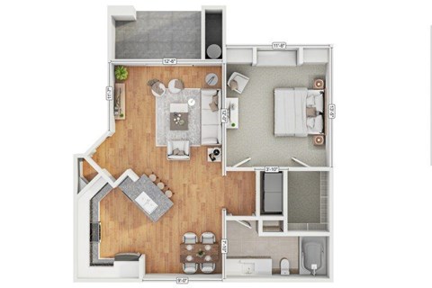 Floor plan for 1 bed, 1 bath, 695 sqft