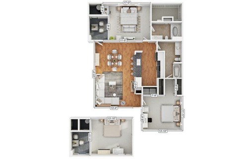 Floor plan for 2 beds, 2 baths, 1182 sqft