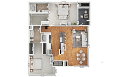 Floor plan for 2 beds, 2 baths, 1140 sqft