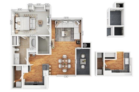Floor plan for 1 bed, 1 bath, 751 sqft
