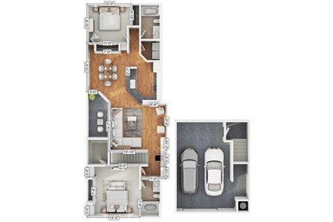 Floor plan for 2 beds, 2 baths, 1115 sqft
