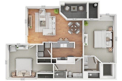 Floor plan for 2 beds, 2 baths, 1137 sqft