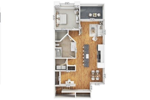 Floor plan for 1 bed, 1 bath, 928 sqft