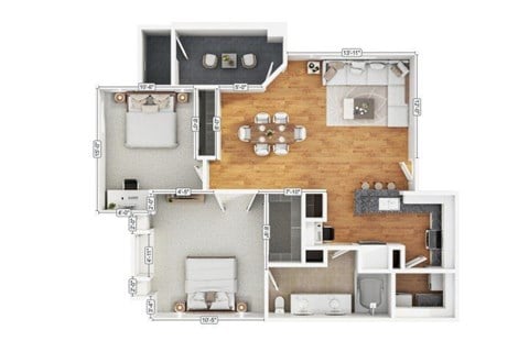 Floor plan for 2 beds, 1 bath, 926 sqft