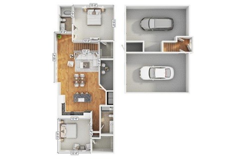 Floor plan for 2 beds, 2 baths, 1120 sqft