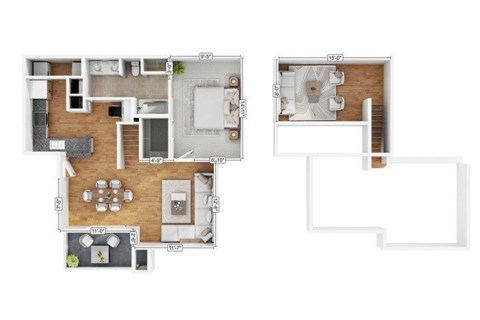 Floor plan for 1 bed, 1 bath, 923 sqft