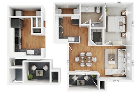 Floor plan for 1 bed, 1 bath, 683 sqft