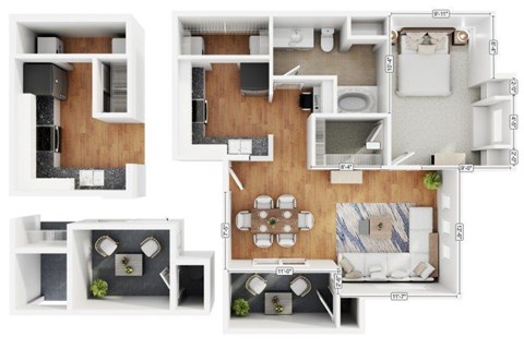 Floor plan for 1 bed, 1 bath, 751 sqft