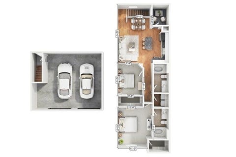 Floor plan for 2 beds, 2 baths, 1024 sqft