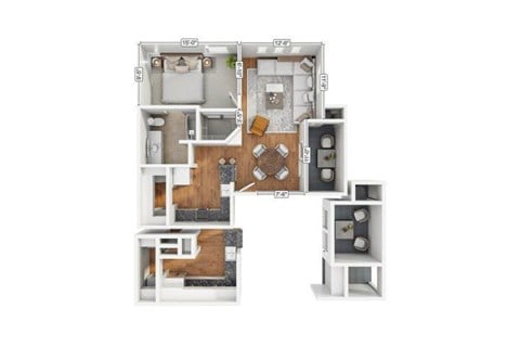 Floor plan for 1 bed, 1 bath, 683 sqft