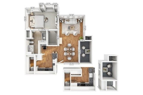 Floor plan for 1 bed, 1 bath, 751 sqft