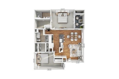 Floor plan for 2 beds, 2 baths, 1140 sqft