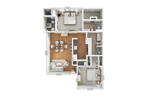 Floor plan for 2 beds, 2 baths, 1182 sqft