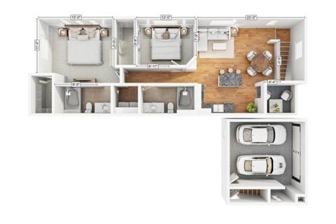 Floor plan for 2 beds, 2 baths, 1024 sqft