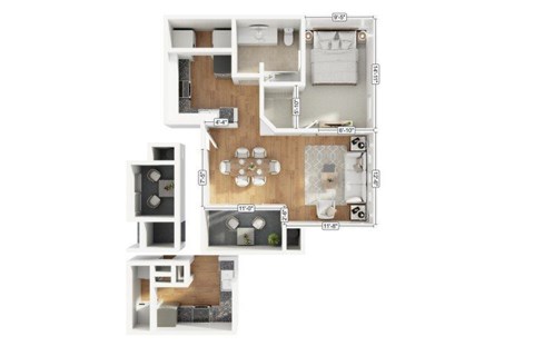 Floor plan for 1 bed, 1 bath, 683 sqft