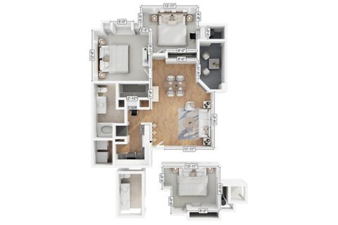 Floor plan for 2 beds, 1 bath, 966 sqft