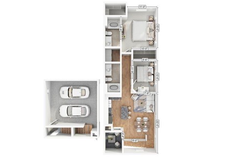 Floor plan for 2 beds, 2 baths, 1024 sqft