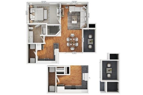 Floor plan for 1 bed, 1 bath, 683 sqft