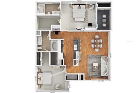 Floor plan for 2 beds, 2 baths, 1140 sqft